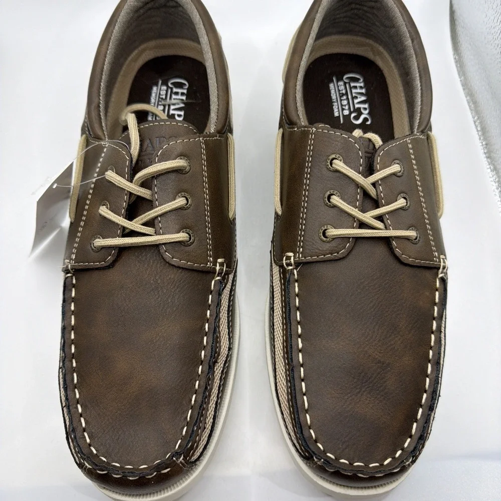 Chaps Memory Foam Comfort Flexible Boat Shoes Brown Lace Up Size 9